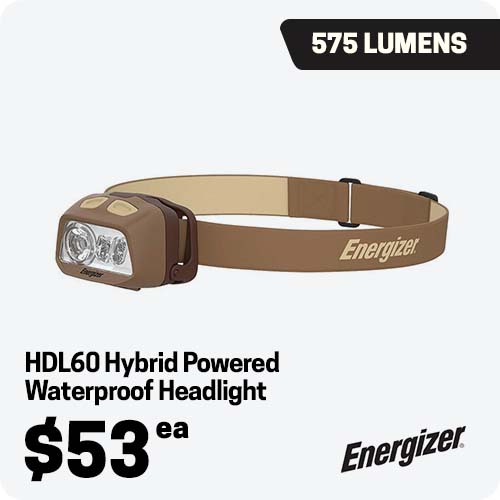 Energizer HDL60 Headlight - Hybrid Powered - Waterproof - 575 Lumens